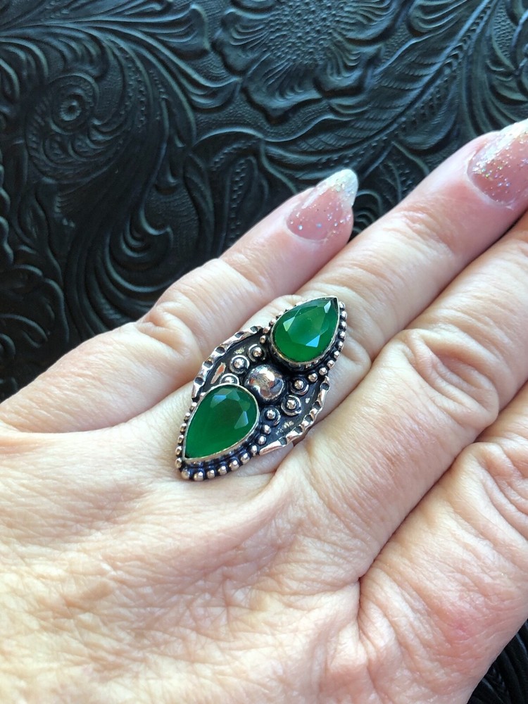 Green Crystal Facted Two Stone Ring Size 7 Artisan Southwest