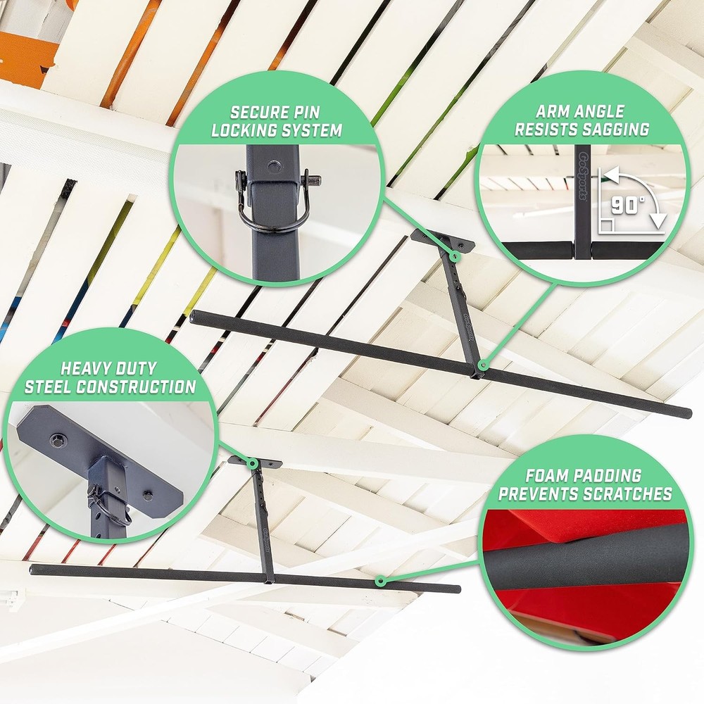 Kayak Rack Garage Ceiling Mount Adjustable Storage Hangers 2 Kayaks