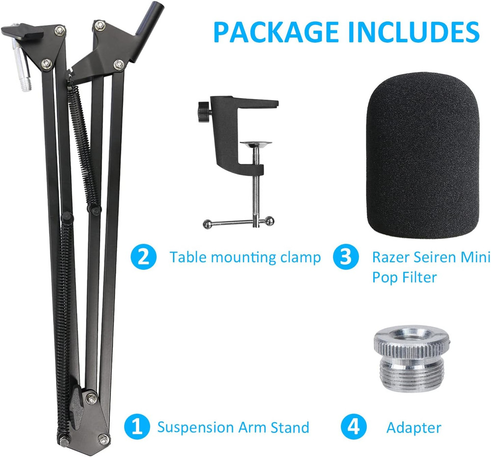 Adjustable Microphone Boom Arm with Pop Filter | Desk Clamp Mic Stand