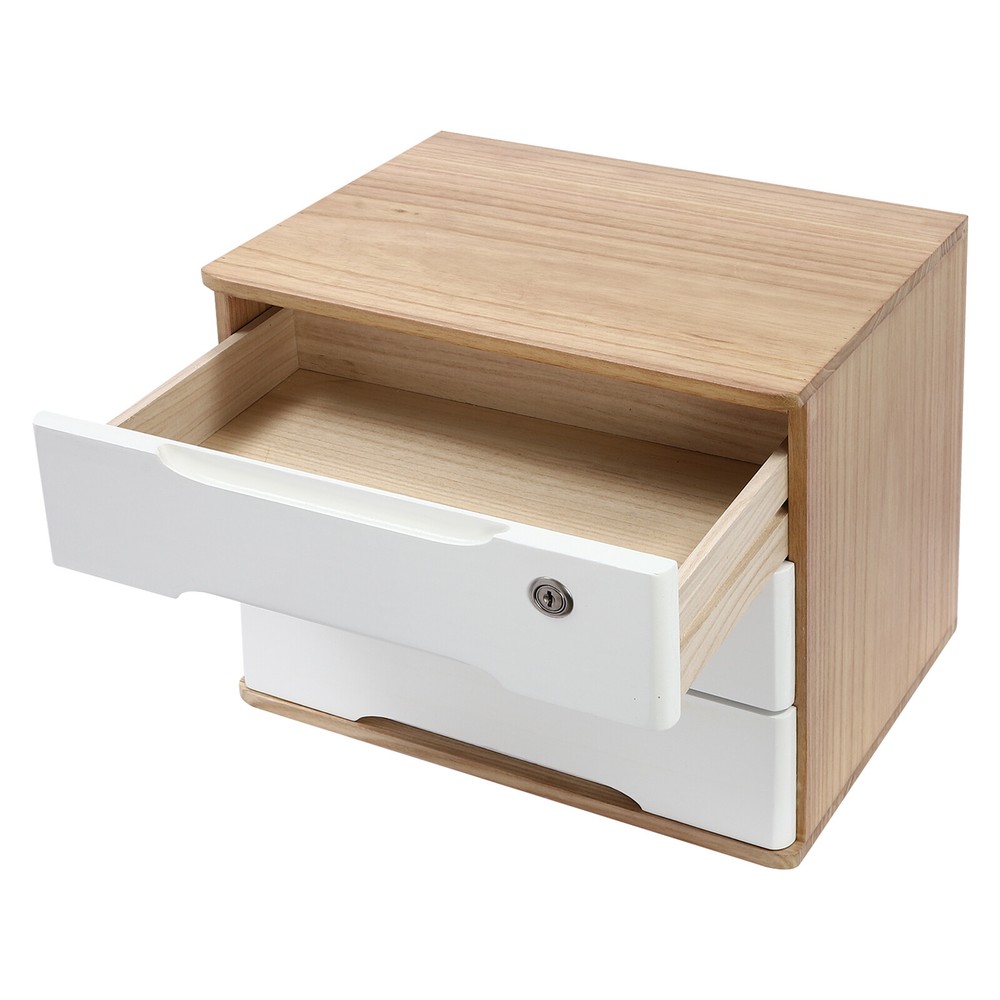 Wooden 3-Tier Desktop Organizer with Locking Drawers for Efficient Storage