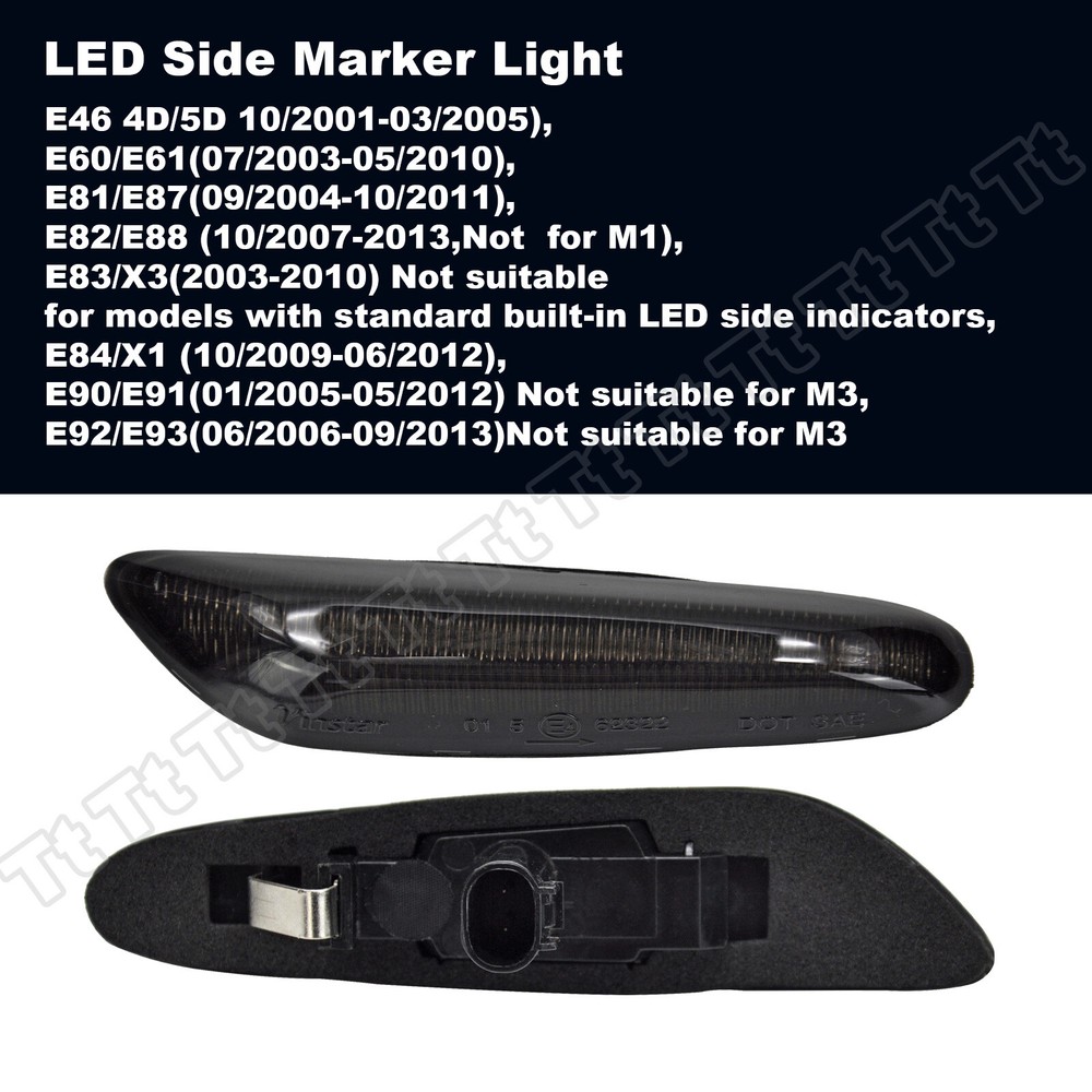 For BMW E60 E61 E82 E88 E90 E91 E92 E93 Sequential Smoked LED Side Marker Light