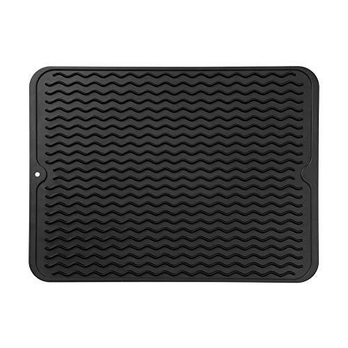 Silicone Dish Drying Mat for Multiple Usage,Easy clean,Eco L (16"×12") Black