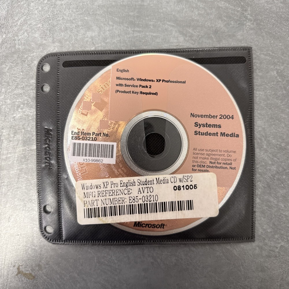 Microsoft Windows XP Professional Student Media CD Service Pack 2 w/ Product Key