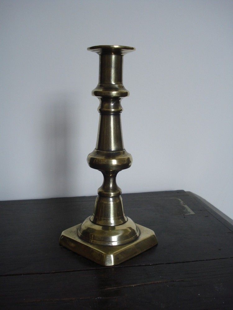 ANTIQUE 19TH C BRASS BALUSTER STEM CANDLESTICK 1