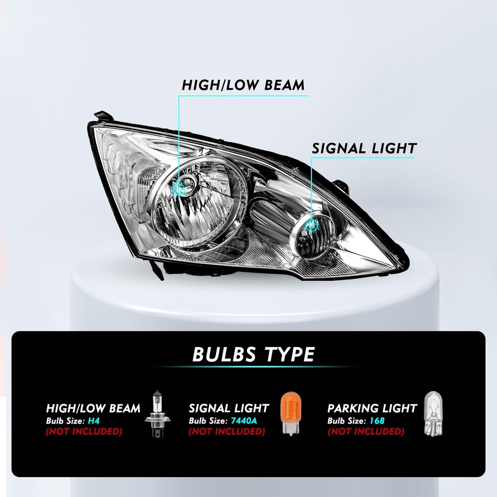 Headlight Assembly for 2007-2011 CR-V Chrome Clear Reflector Driver Passenger