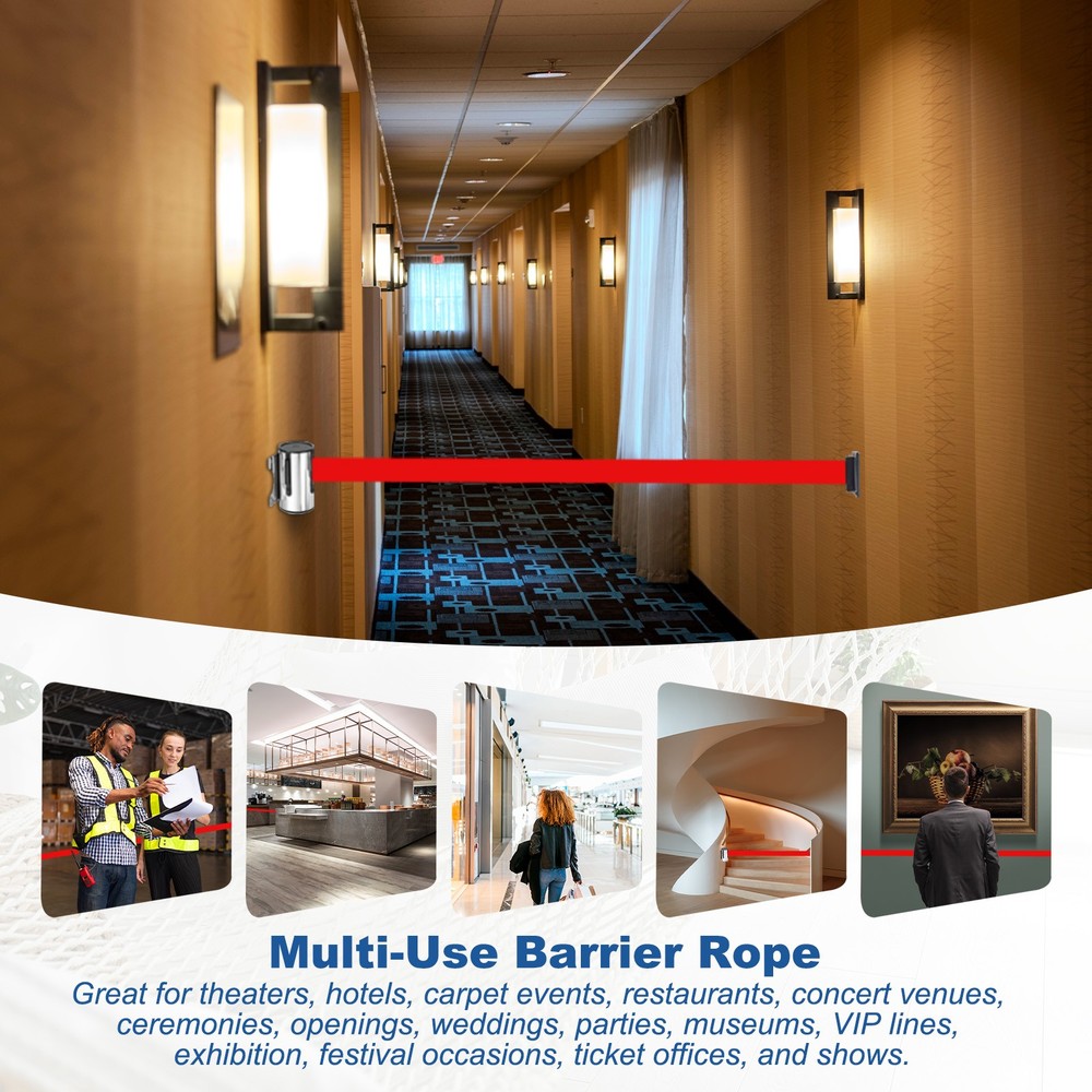 4 Pcs 9.84 ft Fixed Wall Mount Retractable Belt Barrier Silver/Black