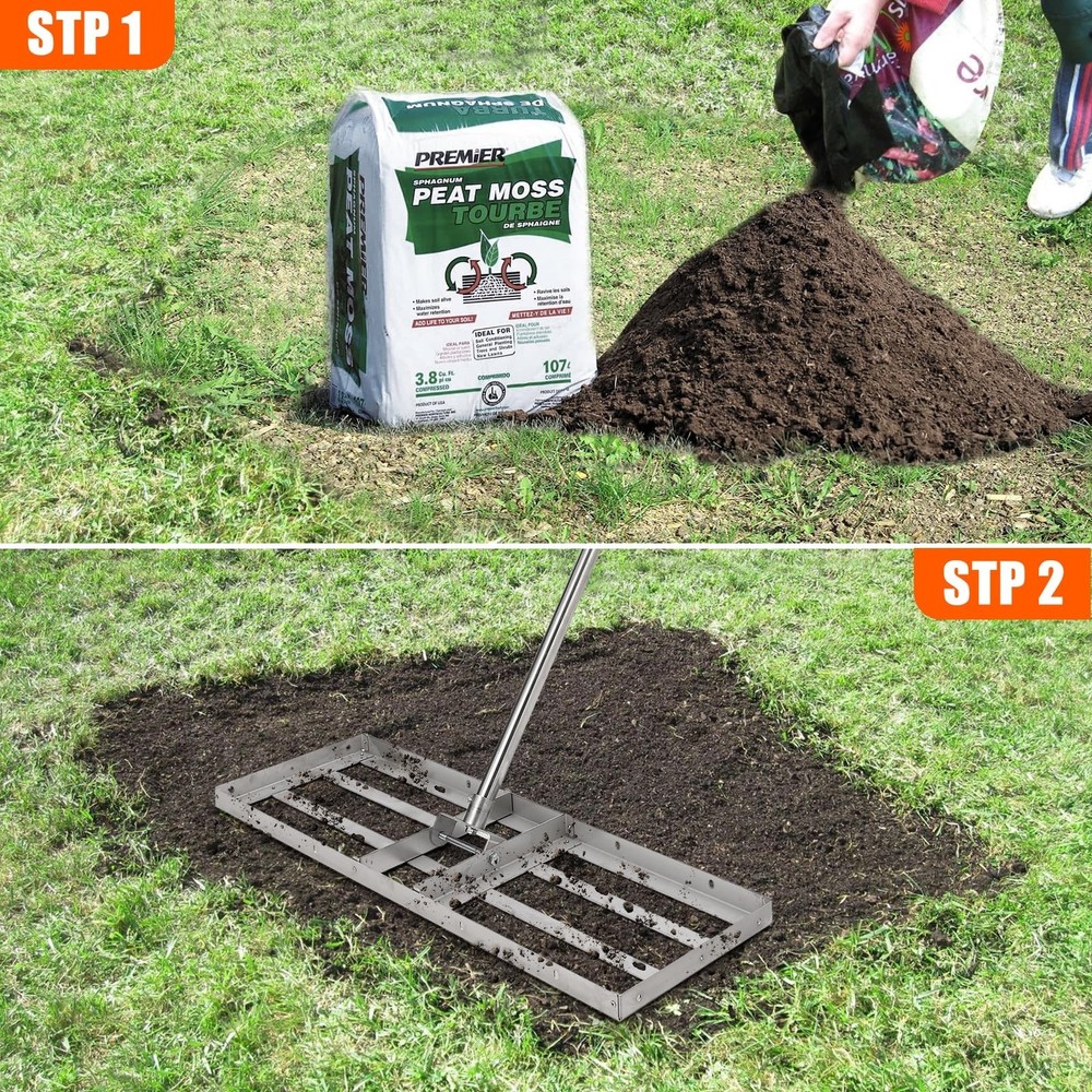Lawn Leveling Rake w/ Drag Harrow, 36" Adjustable Width, 4FT Reinforced Chain
