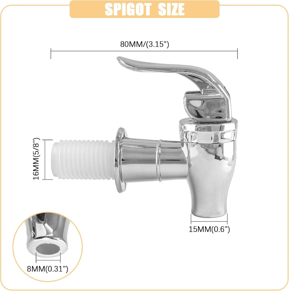 2 Pcs Replacement Spigot for Beverage Dispenser, Silver Push Style Beverage Disp