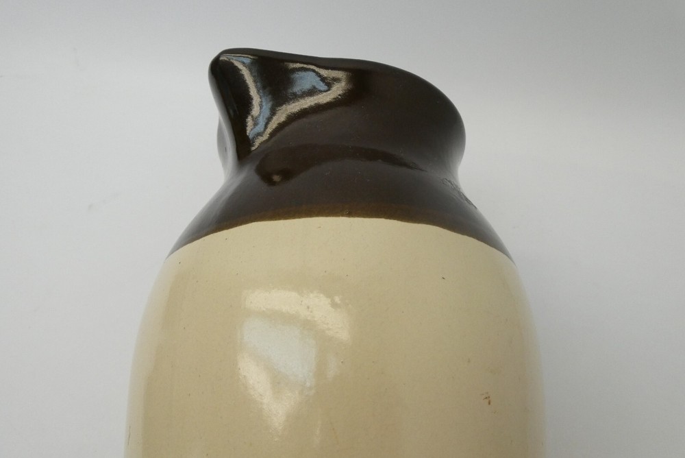 Brown Off-White Tan Single Handle Medium Size Stoneware Water Pitcher Jar