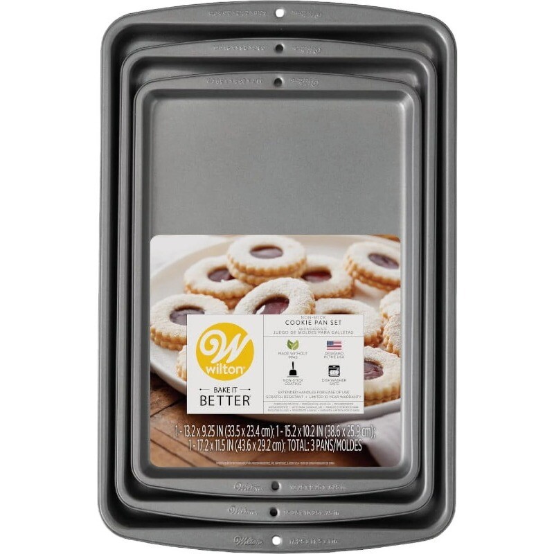Wilton Bake It Better Non-Stick Cookie Sheet Pan Bakeware Set 3-Piece