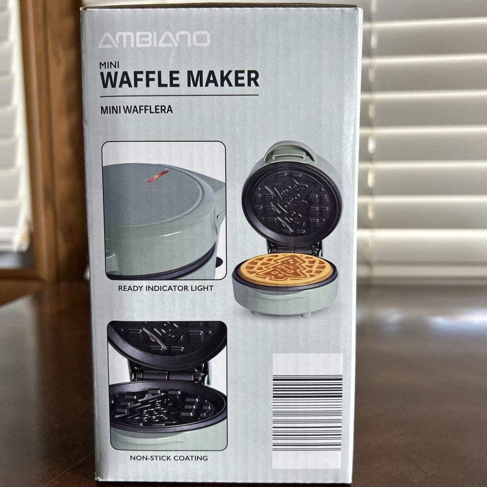 AMBIANO Mini Waffle Maker Christmas Tree Non-stick Coating Indicator Light NIB
