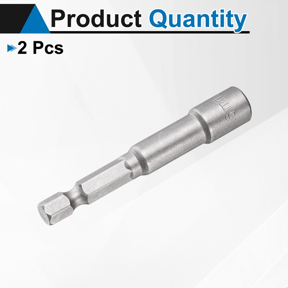 2pcs Nut Driver Drill Bit 6mm Socket 1/4" Hex Shank 2.56" Long Magnetic Setter