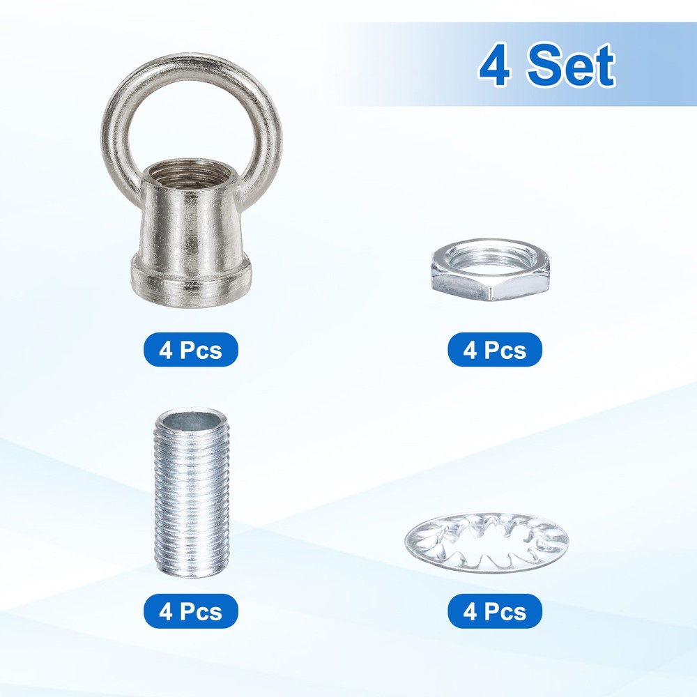 4 Set 8kg M10 1x1.1" Thread Lifting Eye Nut Holder Hook Ring Gray Silver