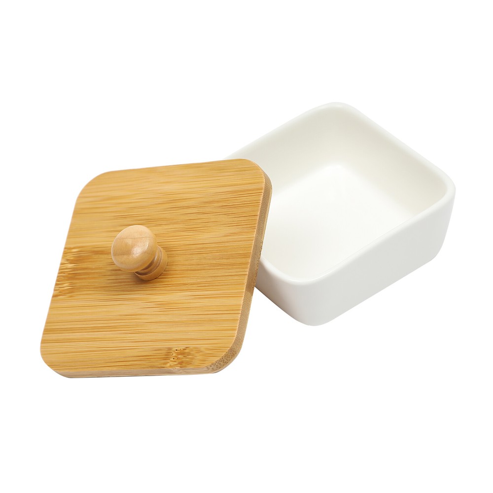 Ceramic Snack Serving Tray Set Square w/ Bamboo Lids & 6 Piece Platter
