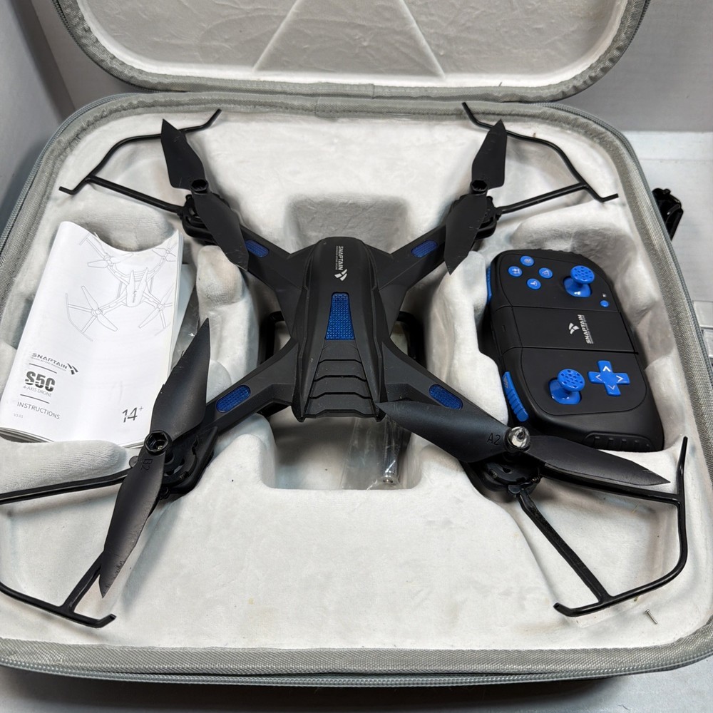SNAPTAIN S5C Black Blue Quadcopter Drone with Controller & Case, Tested & Works
