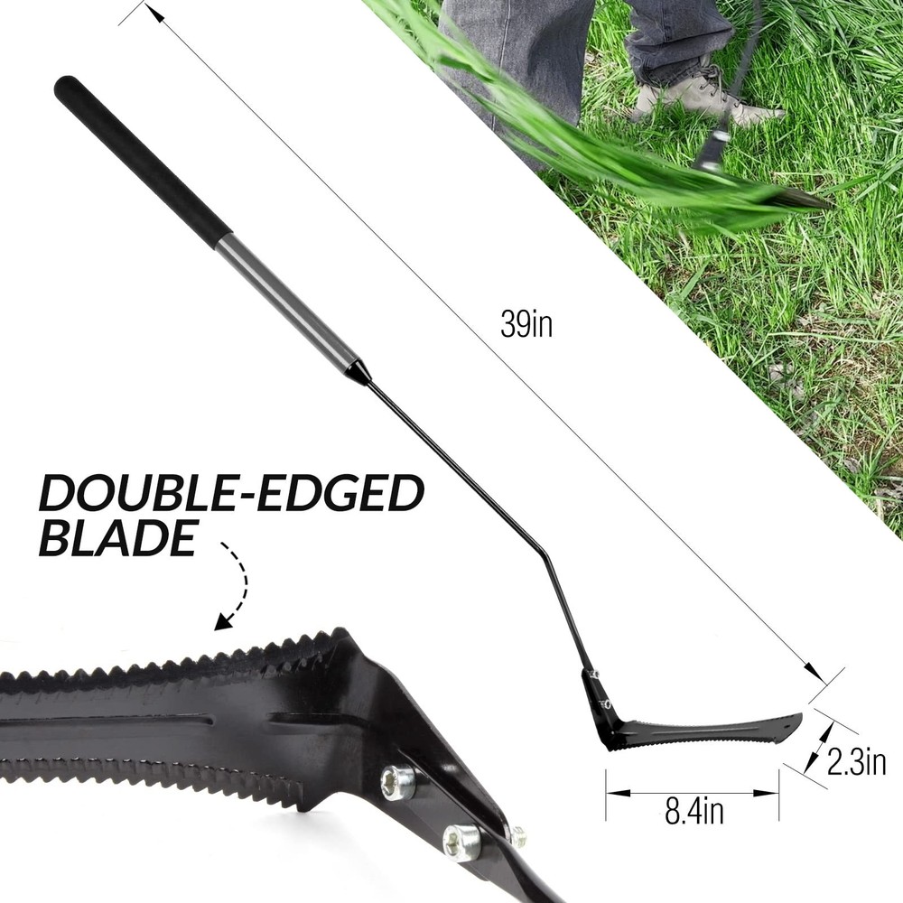 Walensee Grass Whip with Double-Edged Serrated Sharp 39-Inch, Grey+Black
