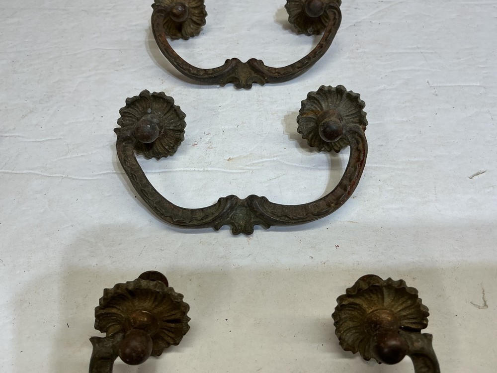 6 VINTAGE SOLID BRASS DRAWER PULLS**PLEASE READ DESCRIPTION**