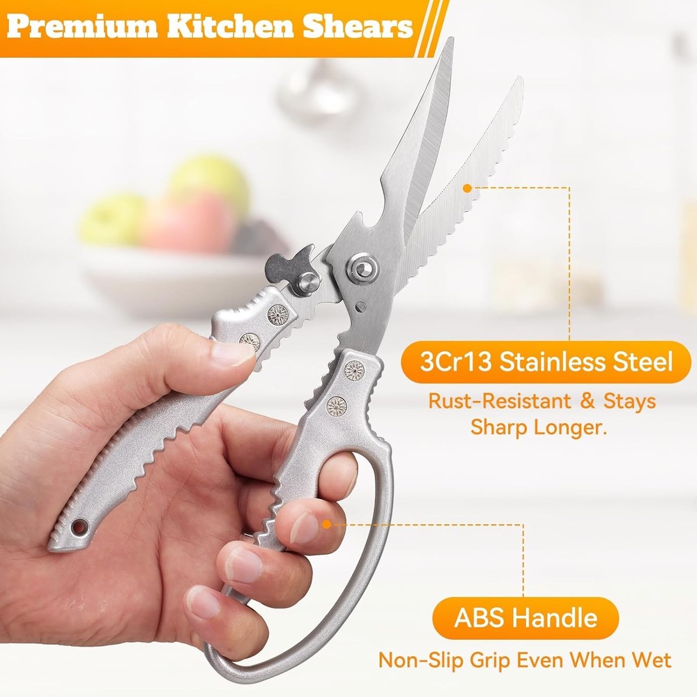 Heavy Duty Kitchen Scissors, Poultry Shears for Meat, Chicken, Bone, Silver