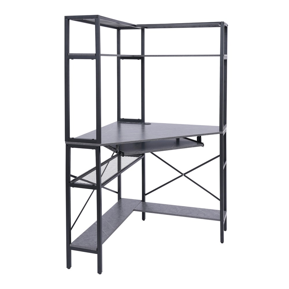 Triangular Computer Desk W/ Led Lights and Power Outlet, Home Office Corner Desk