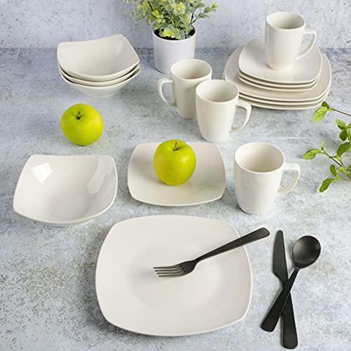 Gibson Home Zen Buffet Dinnerware Set, Service for 4 (16pcs), White (Square)