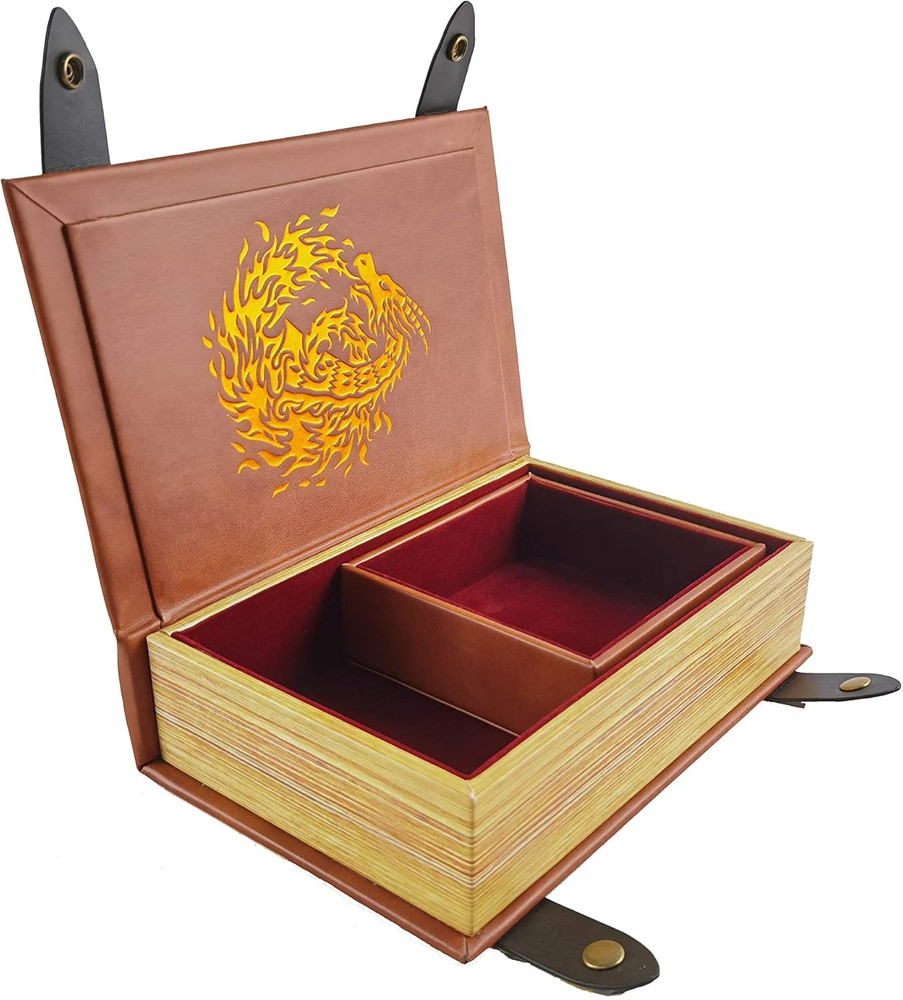 Book-Shaped Cheromatic/Red Fire Dragon Rolling Magic Book Tray for All Tabletop