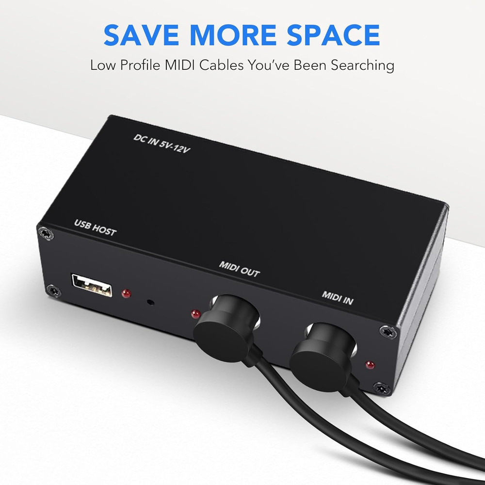 4 Pack Premium Right Angle MIDI Cable 1FT, Low Profile for Saving 1 FT, Black