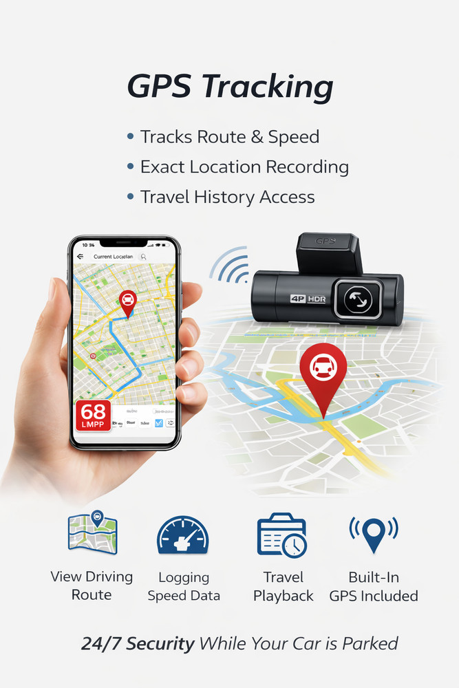 4K 3 Channel Dash Cam Front Rear Inside WiFi GPS Dash Camera Night Vision