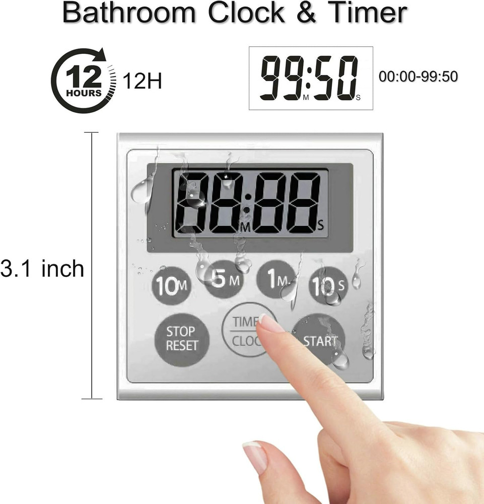 Digital Timer Waterproof Shower Timer Shower Clock Bathroom Kitchen Timer with S