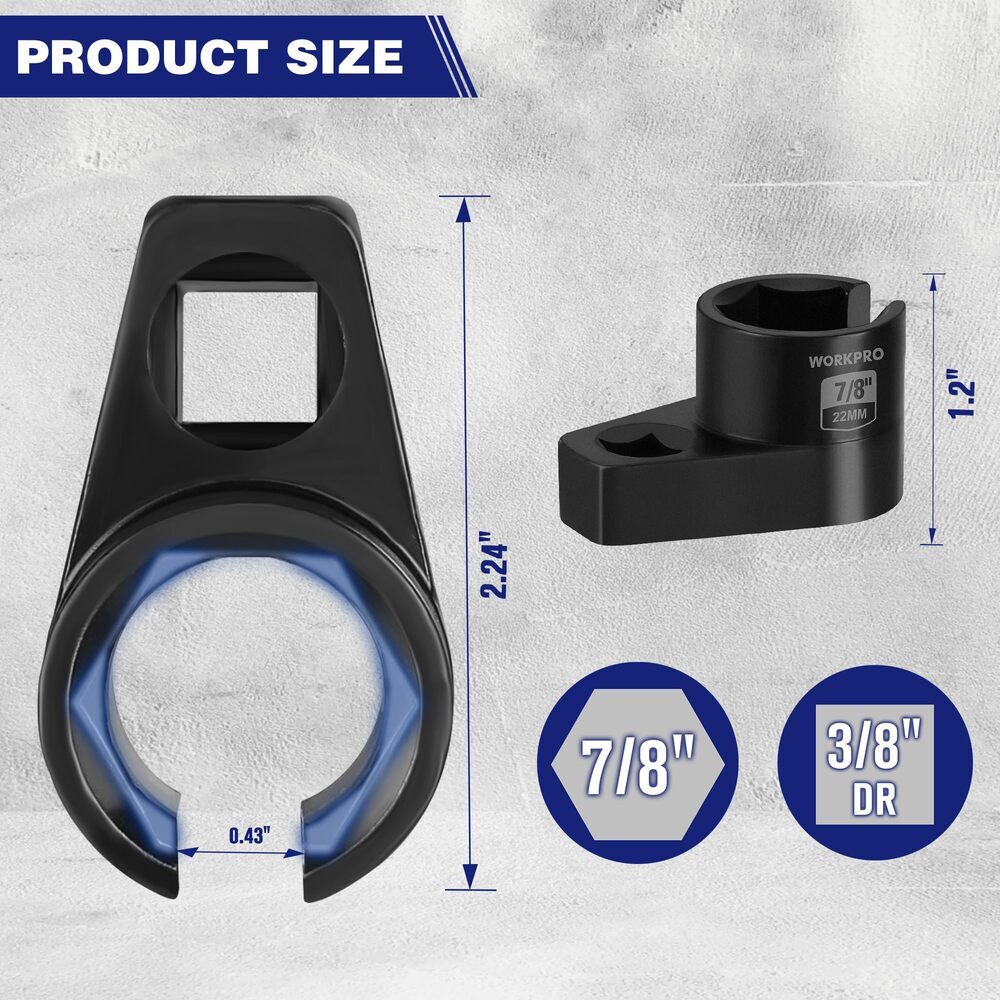 WORKPRO O2 Offset Oxygen Sensor Socket 3/8" Drivex 7/8" 22mm Removal Tool Wrench
