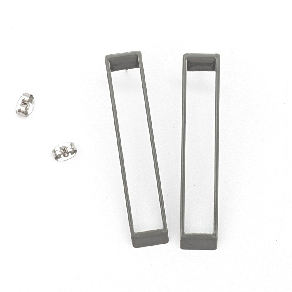 Vintage Rectangular Stud Earrings Gray | Long Geometric Modern Earrings Edgy