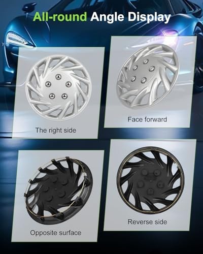 Rust-Proof 14-Inch Silver Hubcaps 4-Pack, Quick fit for Various Vehicles,