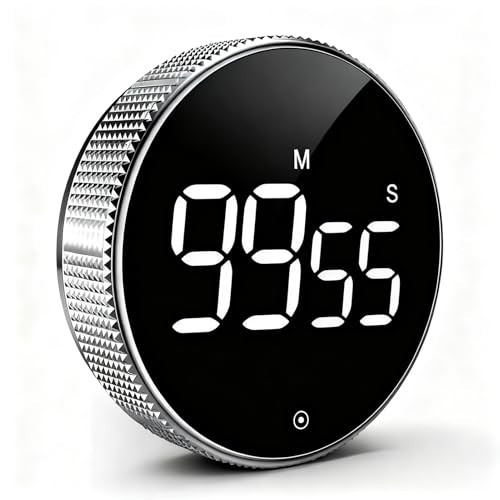 Digital Kitchen Timer, Magnetic Countdown Countup Visual Timer with Silver