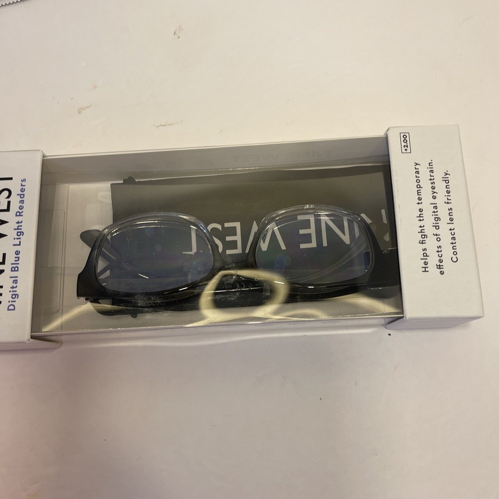 NINE WEST Digital Blue Light Filtering Glasses +2.00 Peyton Blackw/case