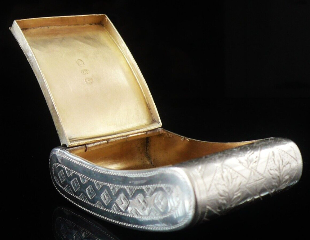 Antique Sterling Silver Curved Snuff Box, Joseph Willmore c.1825