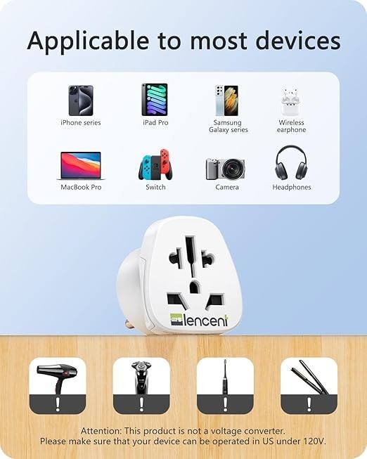 🔥New 2 Pack🔥 Lencent 830US World to US Plug Adapter