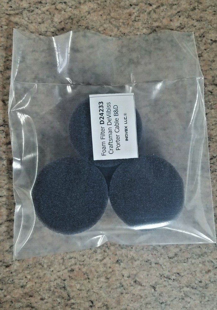 Foam Filter # D24233 (3) pack Craftsman Black & Decker DeVilbiss Porter Cable