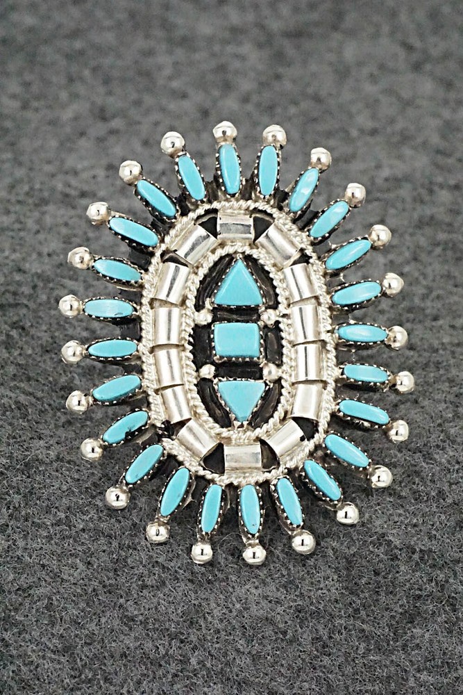 Turquoise & Sterling Silver Ring - Evonne Hustito - Size 7.5
