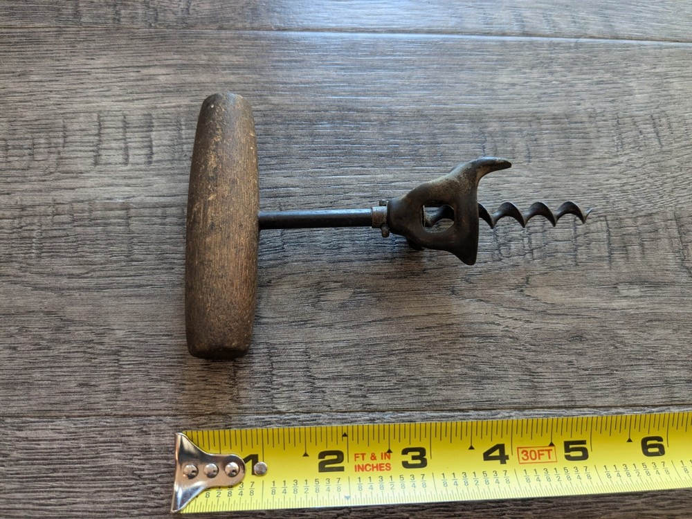 Vintage Wine Opener Corkscrew Wooden Handle