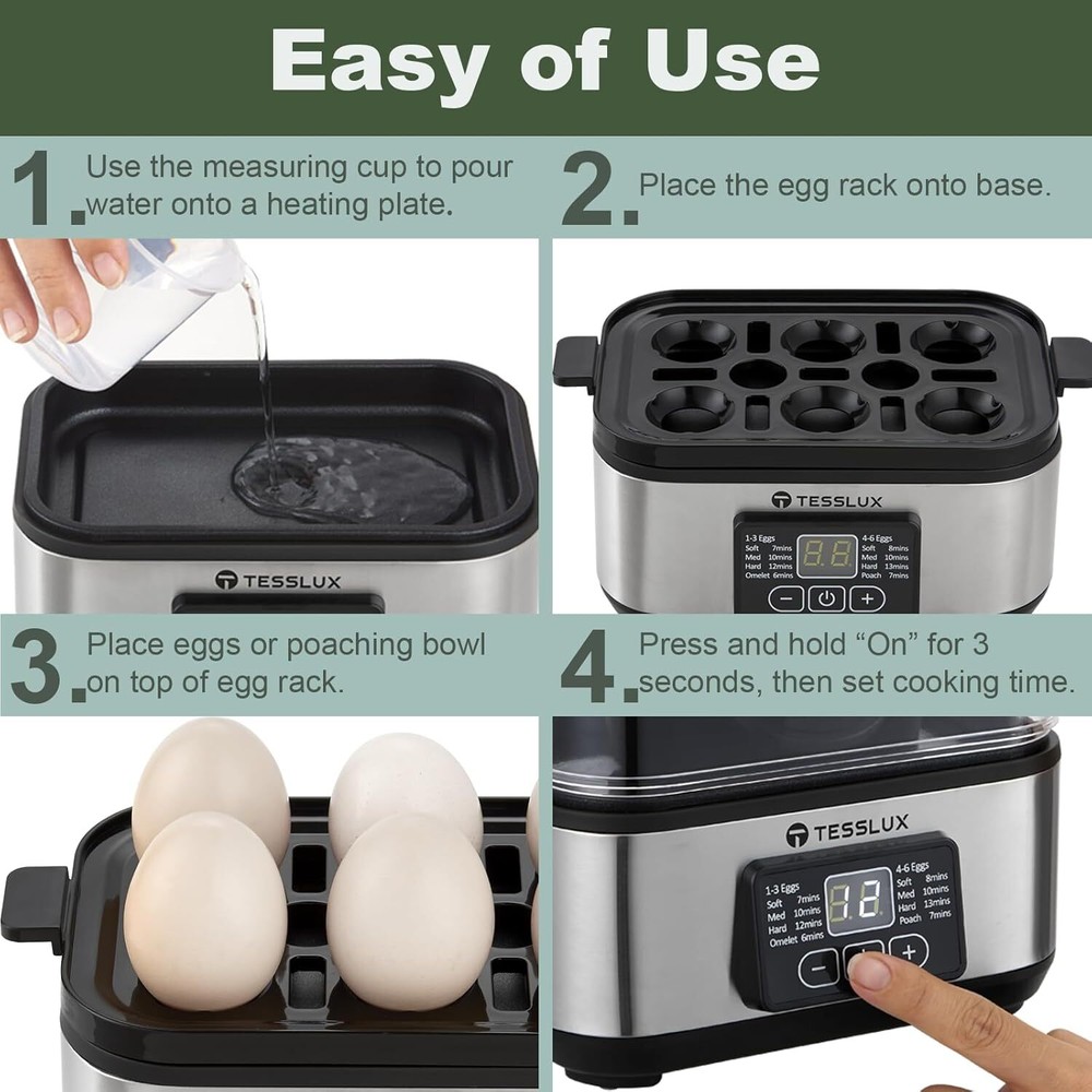 Electric fast egg cooker, 6 eggs capacity. With automatic shut-off function