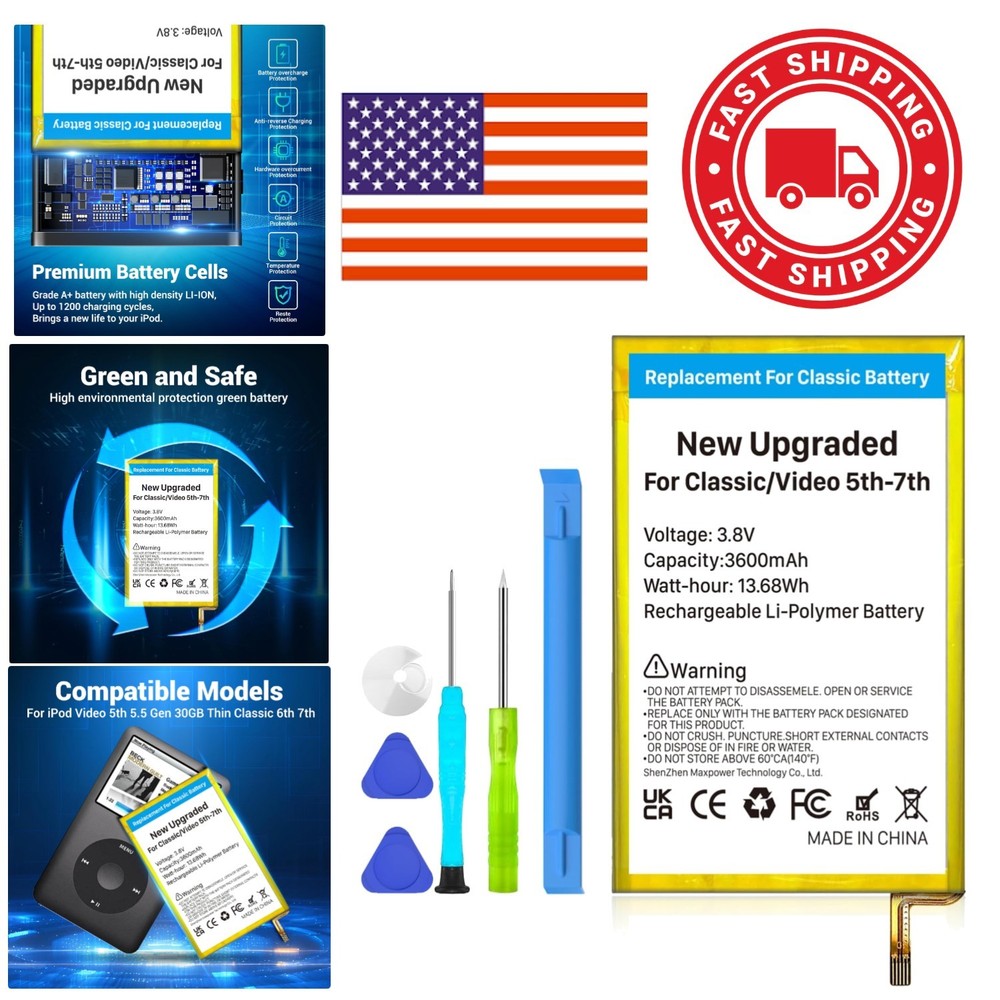 High Capacity Lithium Polymer Battery for iPod Classic Video Compatible Model