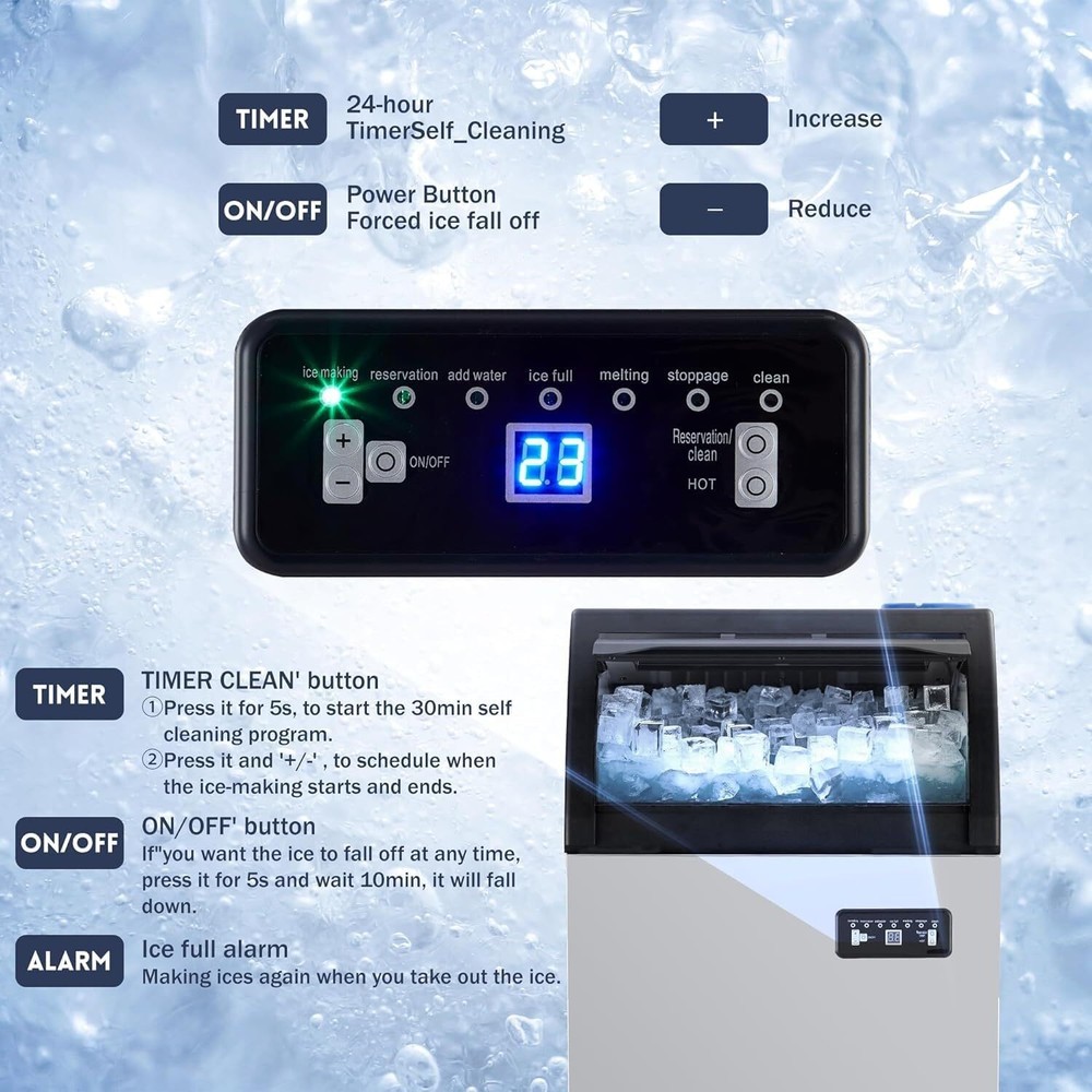 120LBS Commercial Ice Maker Built-in Ice Cube Machine 33Lbs Bin Storage