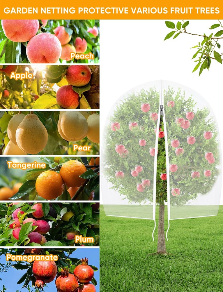 Fruit Tree Netting for Cicadas - with 2Pcs 6Ftx5.3Ft Zipper&Drawstring Protec...