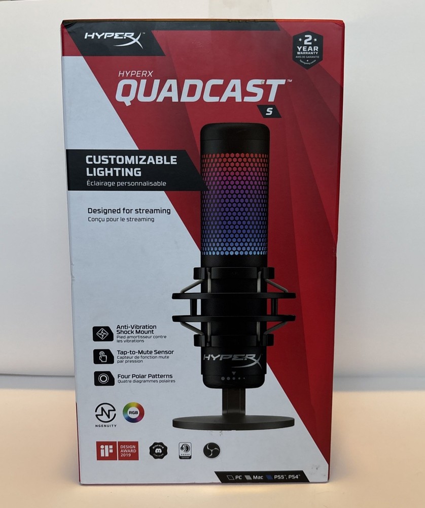 HyperX QuadCast S - USB Microphone - RGB Lighting - Black-Grey