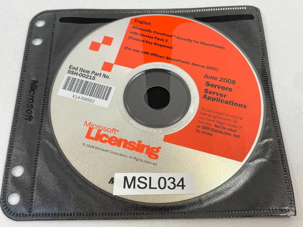 Microsoft Forefront Security for SharePoint with Service Pack 2 DVD with KEY!