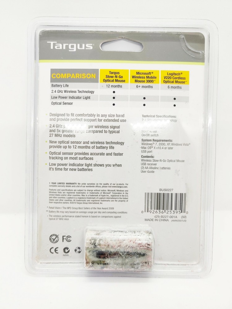 Targus Wireless stow n go optical mouse