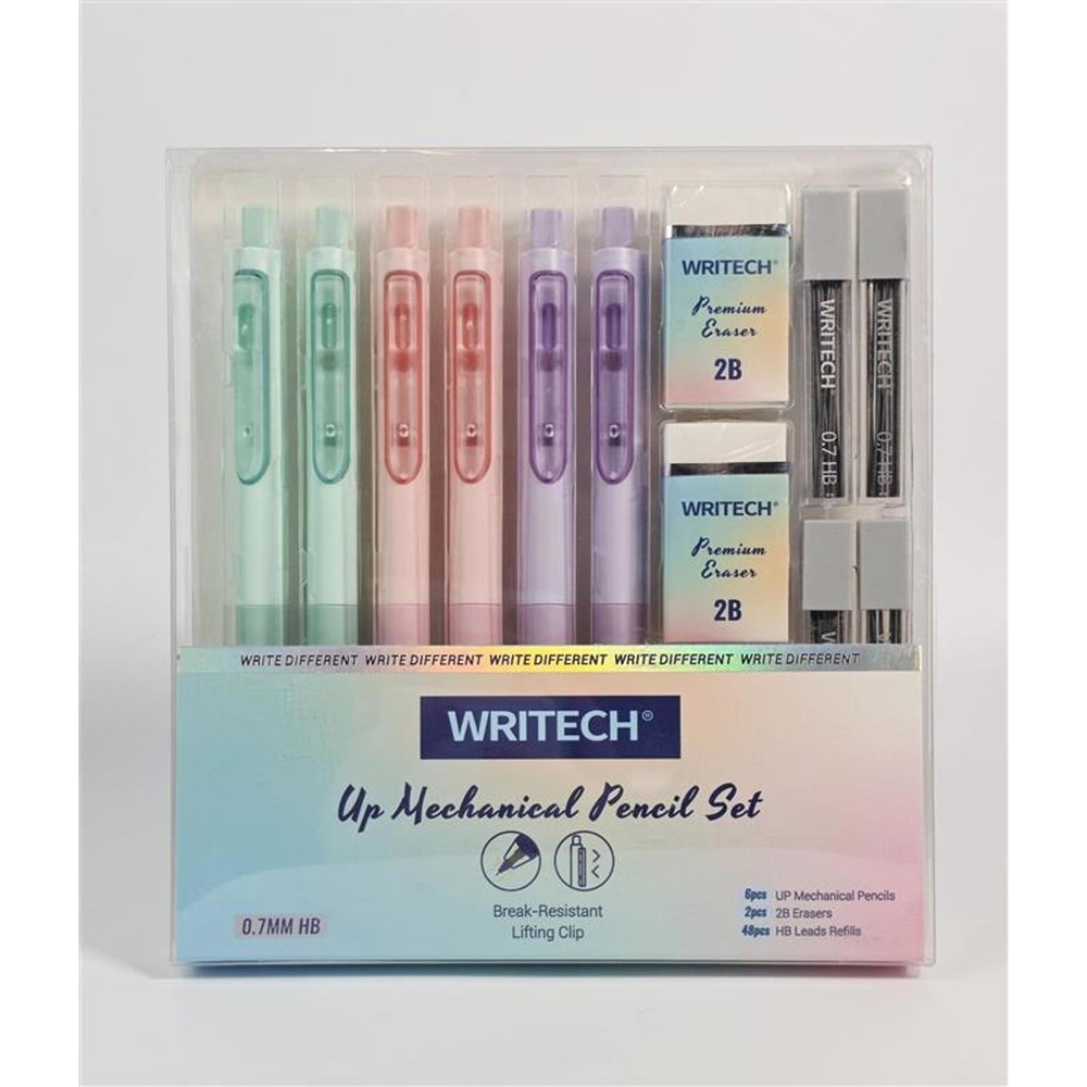 ✏️ WRITECH Up Mechanical Pencil Set – Pastel 6-Pack + Erasers & Refills