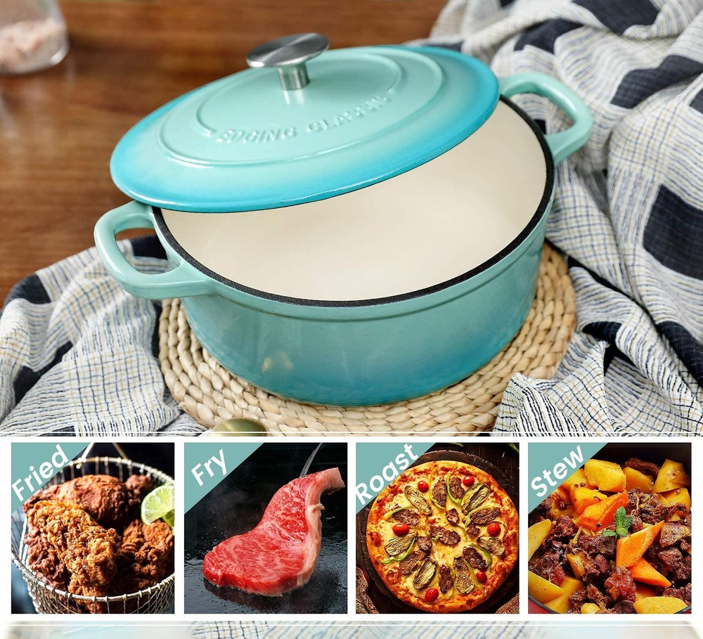 EDGING CASTING Enameled Cast Iron Covered 5.5 Quart Dutch Oven with Dual Handle