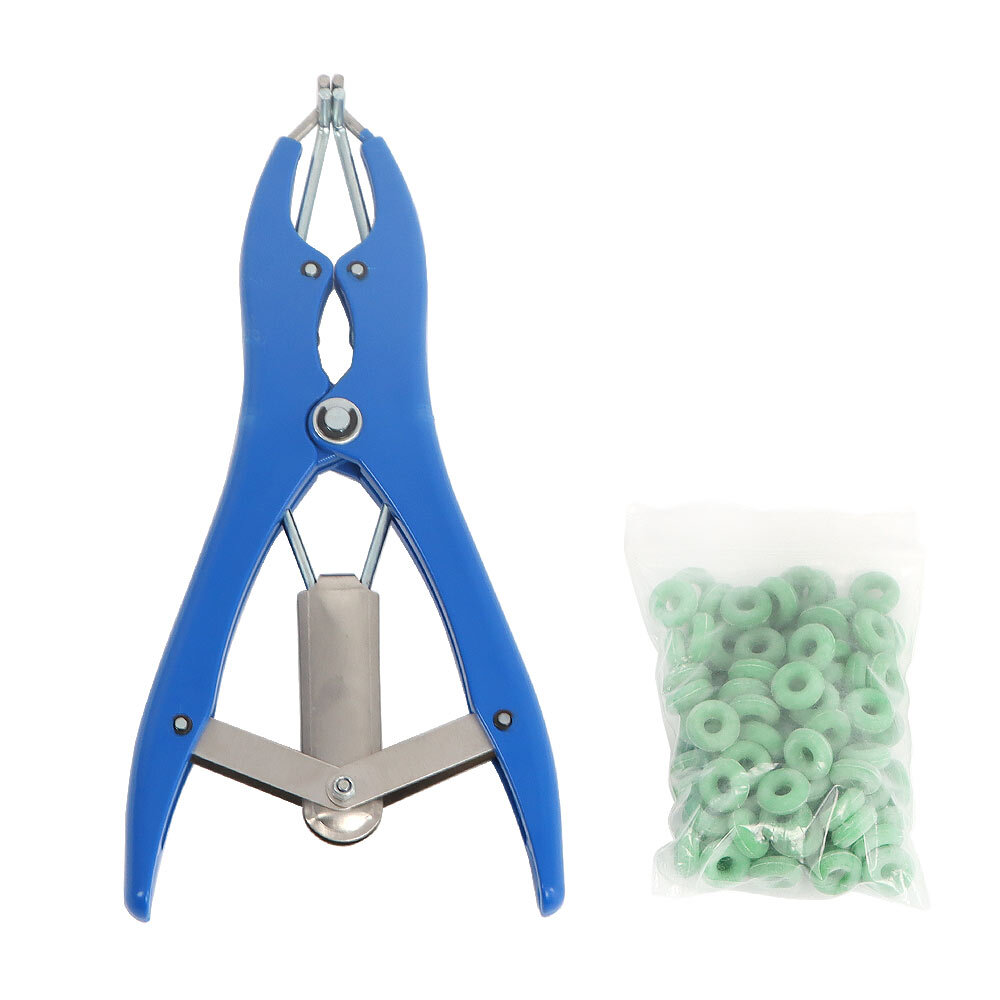 Elastrator Plastic with 100 Rubber Rings Castration Plier Applicator Livestock