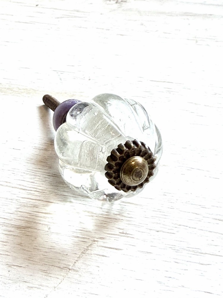 1 Clear Glass Scalloped Drawer Pull Knob 1.25 Vintage Drawer Pull Hardware