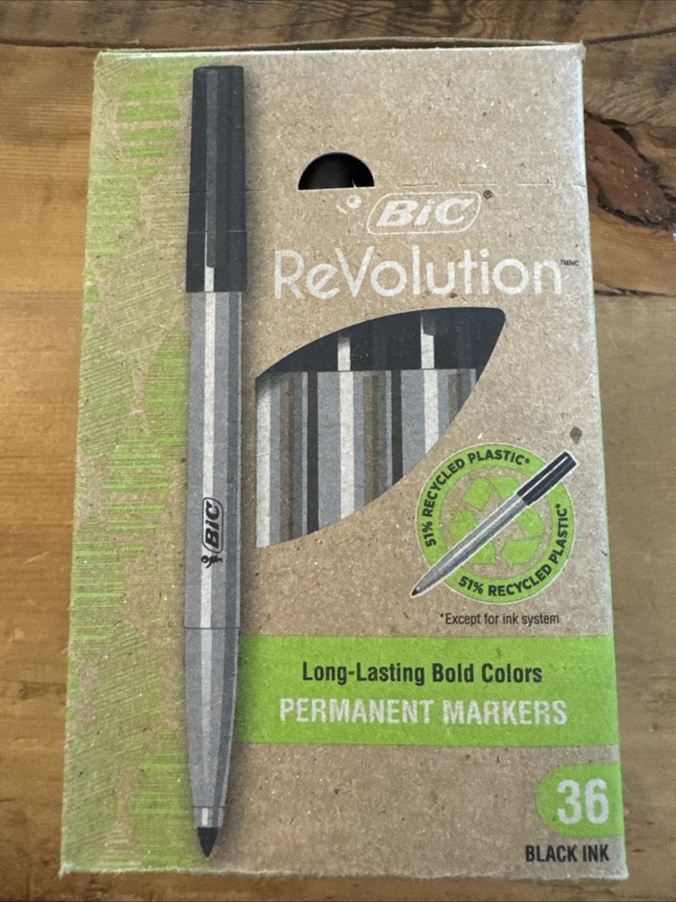 BIC Ecolutions Fine Permanent Markers, Recycled Plastic, Black, 36-Count Pack